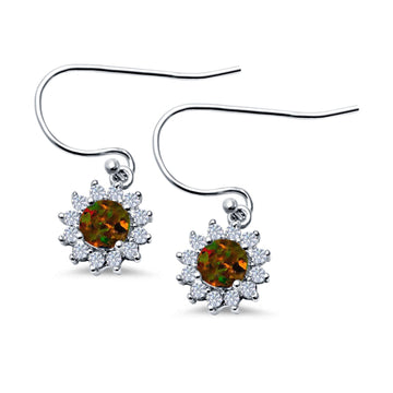 Drop Dangle Round Lab Created Black Opal Earrings 925 Sterling Silver
